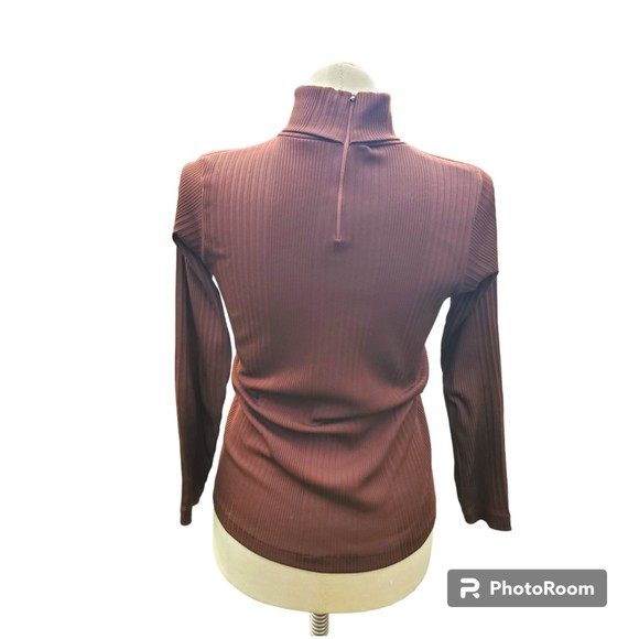VINTAGE 1960s/1970s Ribbed Brown Turtle Neck with Zipper - Unisex Mens Womens - Picture 3 of 6